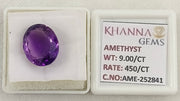 9.00/CT Natural Amethyst Gemstone with Govt. Lab Certificate